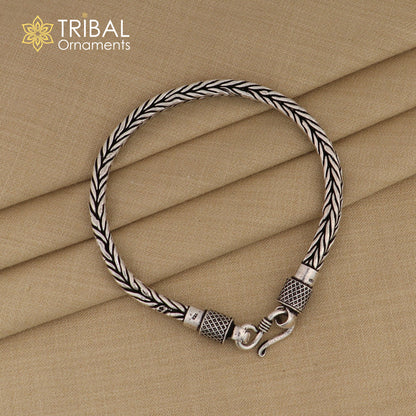 Unisex 8-inch sterling silver wheat chain bracelet with 5mm links, crafted by TRIBAL ORNAMENTS, stylish and durable jewelry.