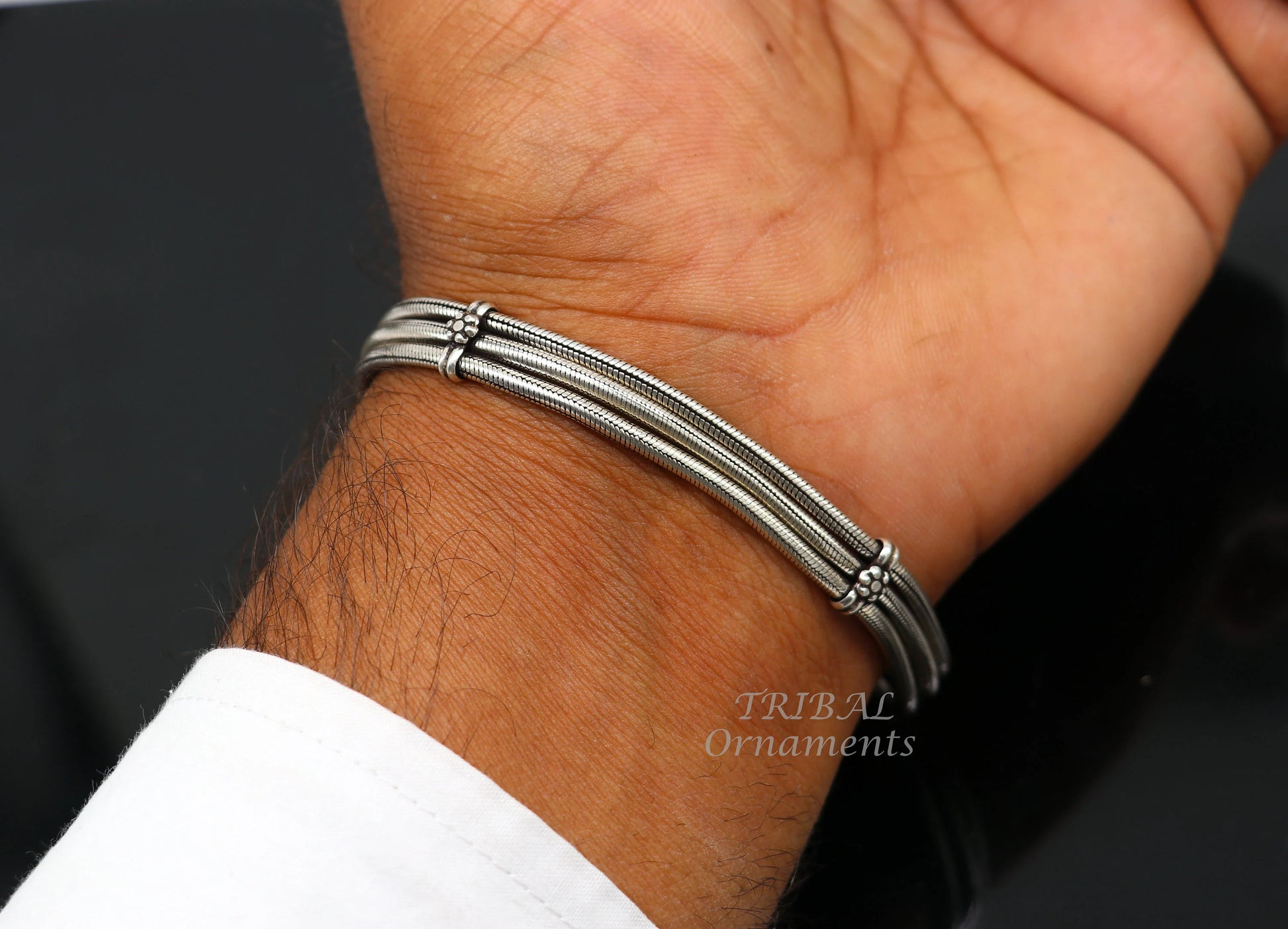 925 sterling silver 3 line snake chain vintage design bracelet, unisex jewelry sbr140 - TRIBAL ORNAMENTS