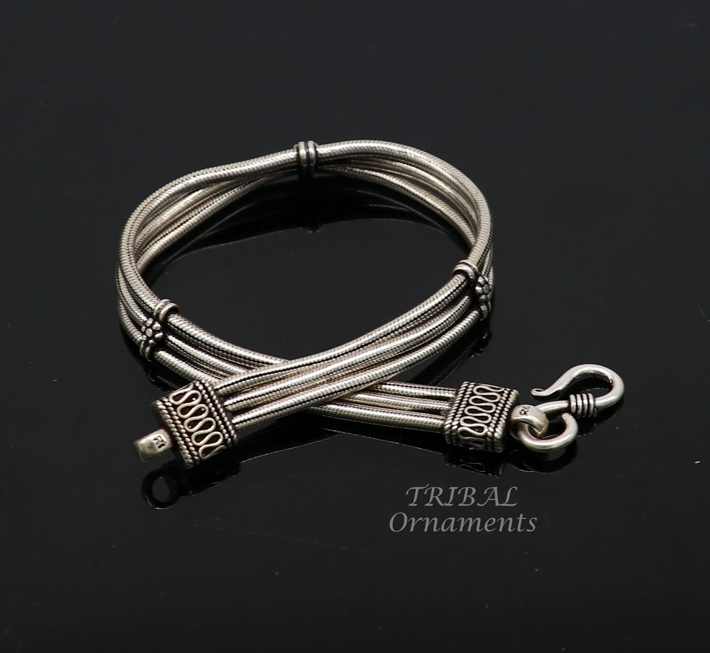 925 sterling silver 3 line snake chain vintage design bracelet, unisex jewelry sbr140 - TRIBAL ORNAMENTS
