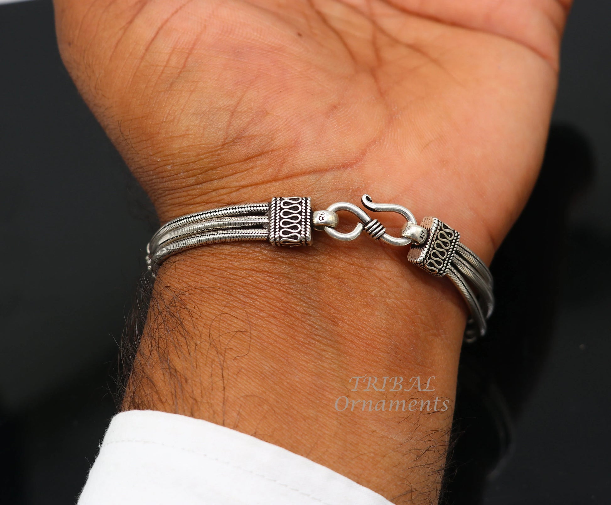 925 sterling silver 3 line snake chain vintage design bracelet, unisex jewelry sbr140 - TRIBAL ORNAMENTS
