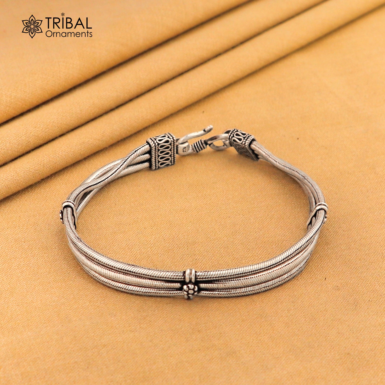 925 sterling silver 3 line snake chain vintage design bracelet, unisex jewelry sbr140 - TRIBAL ORNAMENTS