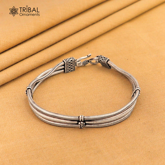 925 sterling silver 3 line snake chain vintage design bracelet, unisex jewelry sbr140 - TRIBAL ORNAMENTS