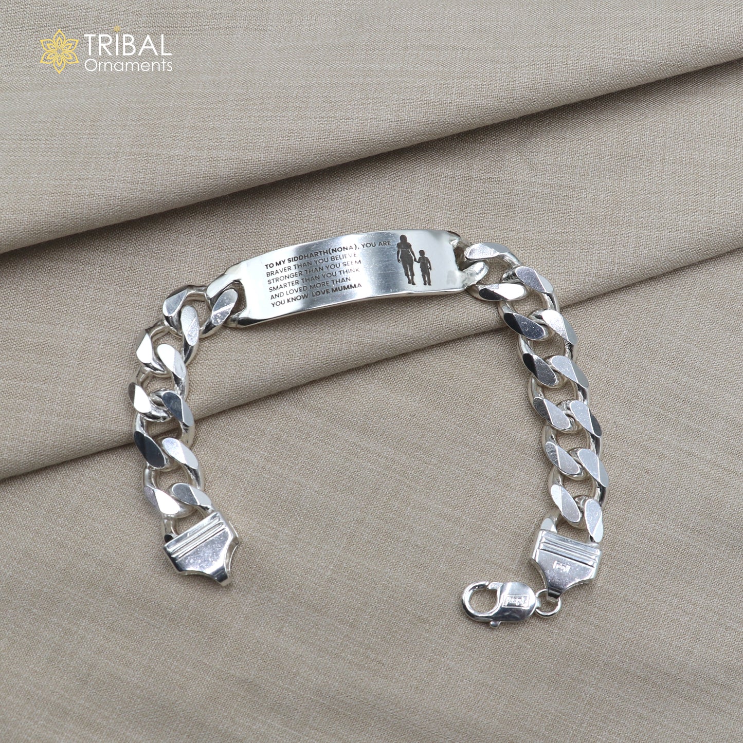 925 sterling silver heavy chain personalized bracelet, men's jewelry sbr785 - TRIBAL ORNAMENTS