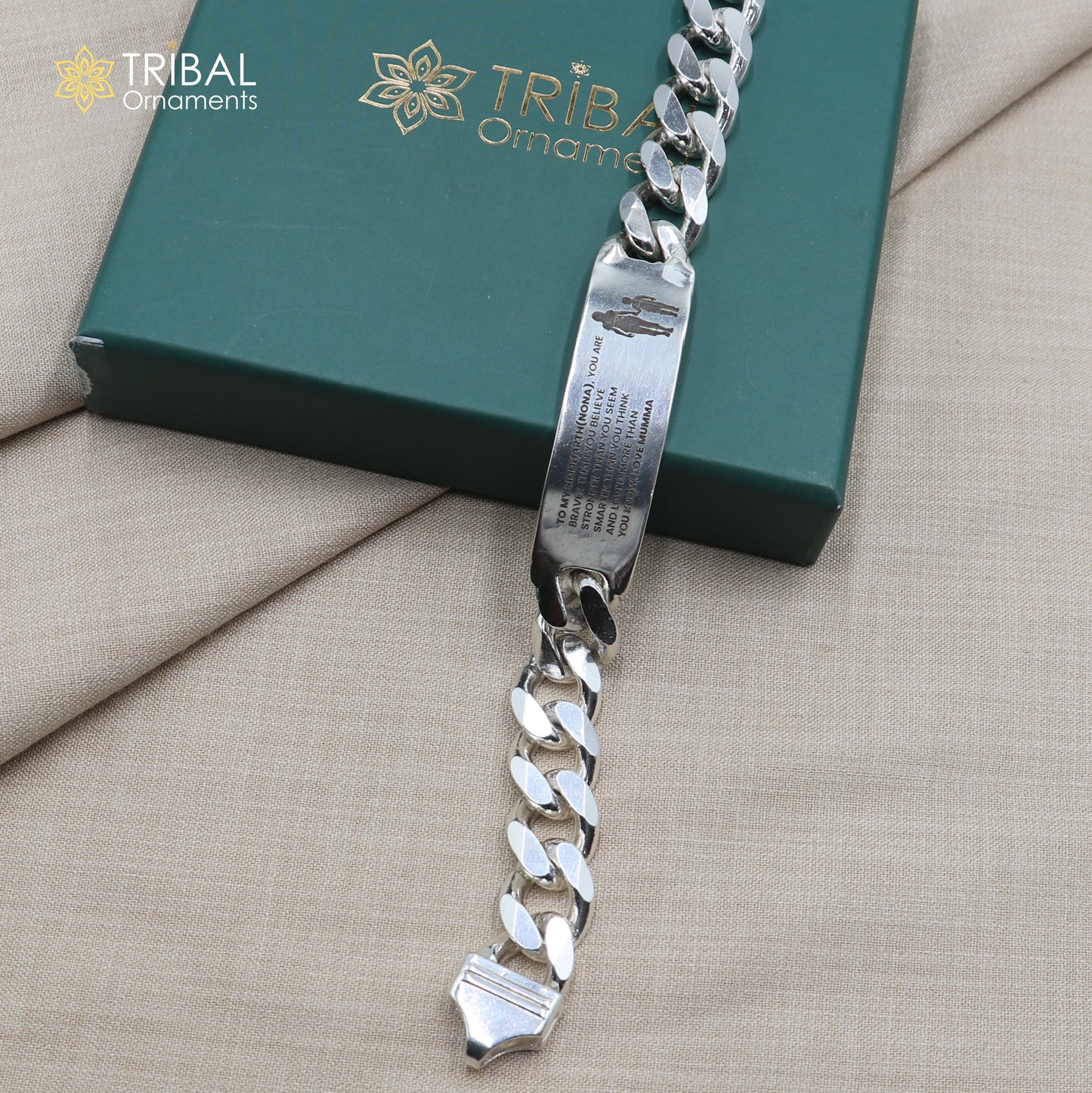 925 sterling silver heavy chain personalized bracelet, men's jewelry sbr785 - TRIBAL ORNAMENTS