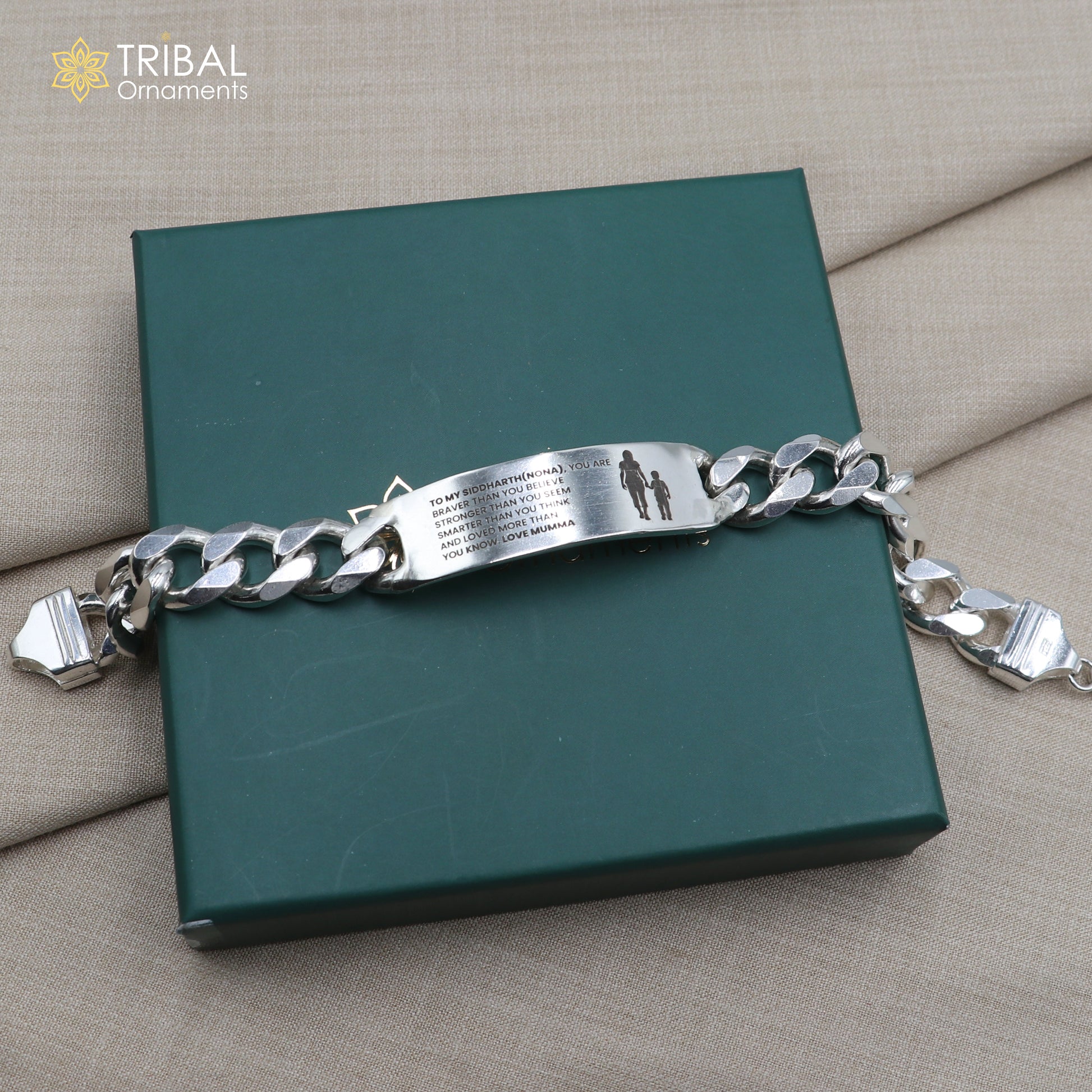 925 sterling silver heavy chain personalized bracelet, men's jewelry sbr785 - TRIBAL ORNAMENTS