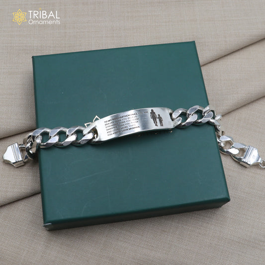 925 sterling silver heavy chain personalized bracelet, men's jewelry sbr785 - TRIBAL ORNAMENTS