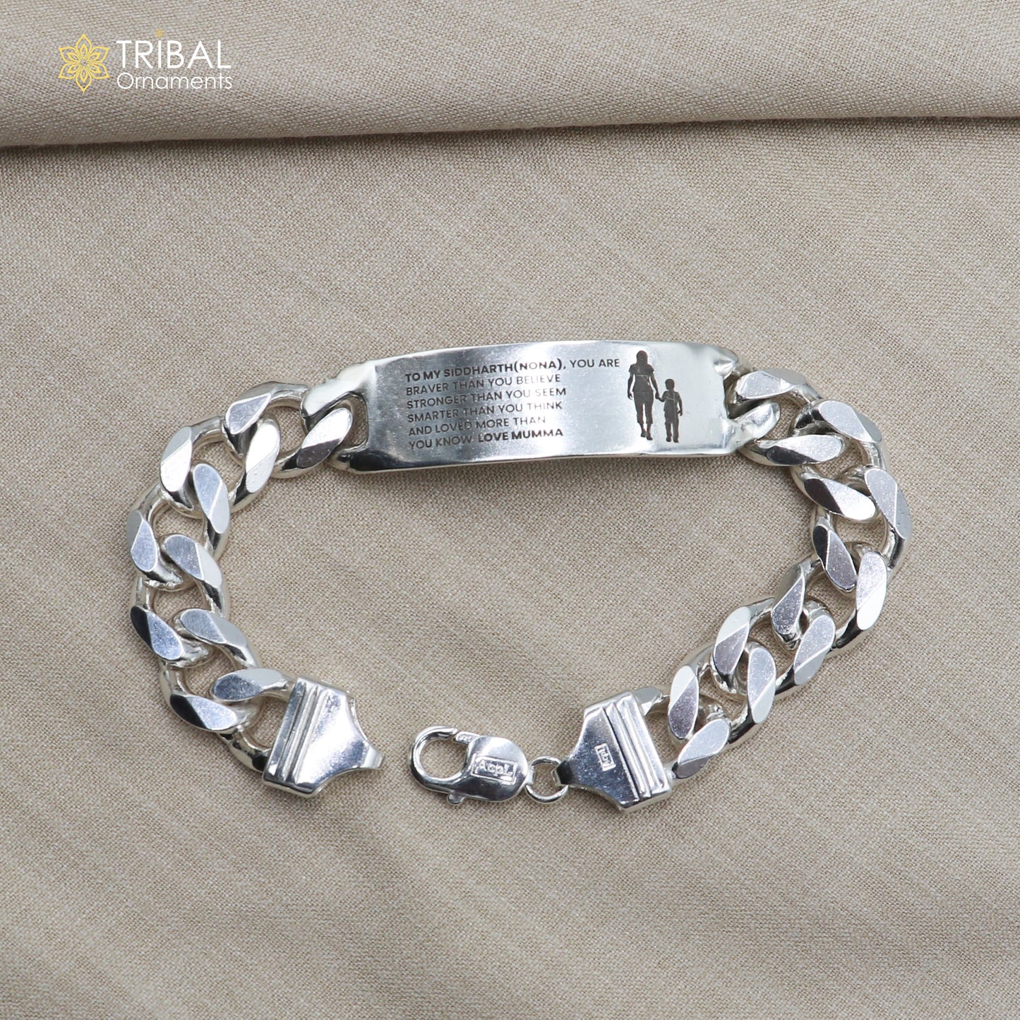 925 sterling silver heavy chain personalized bracelet, men's jewelry sbr785 - TRIBAL ORNAMENTS