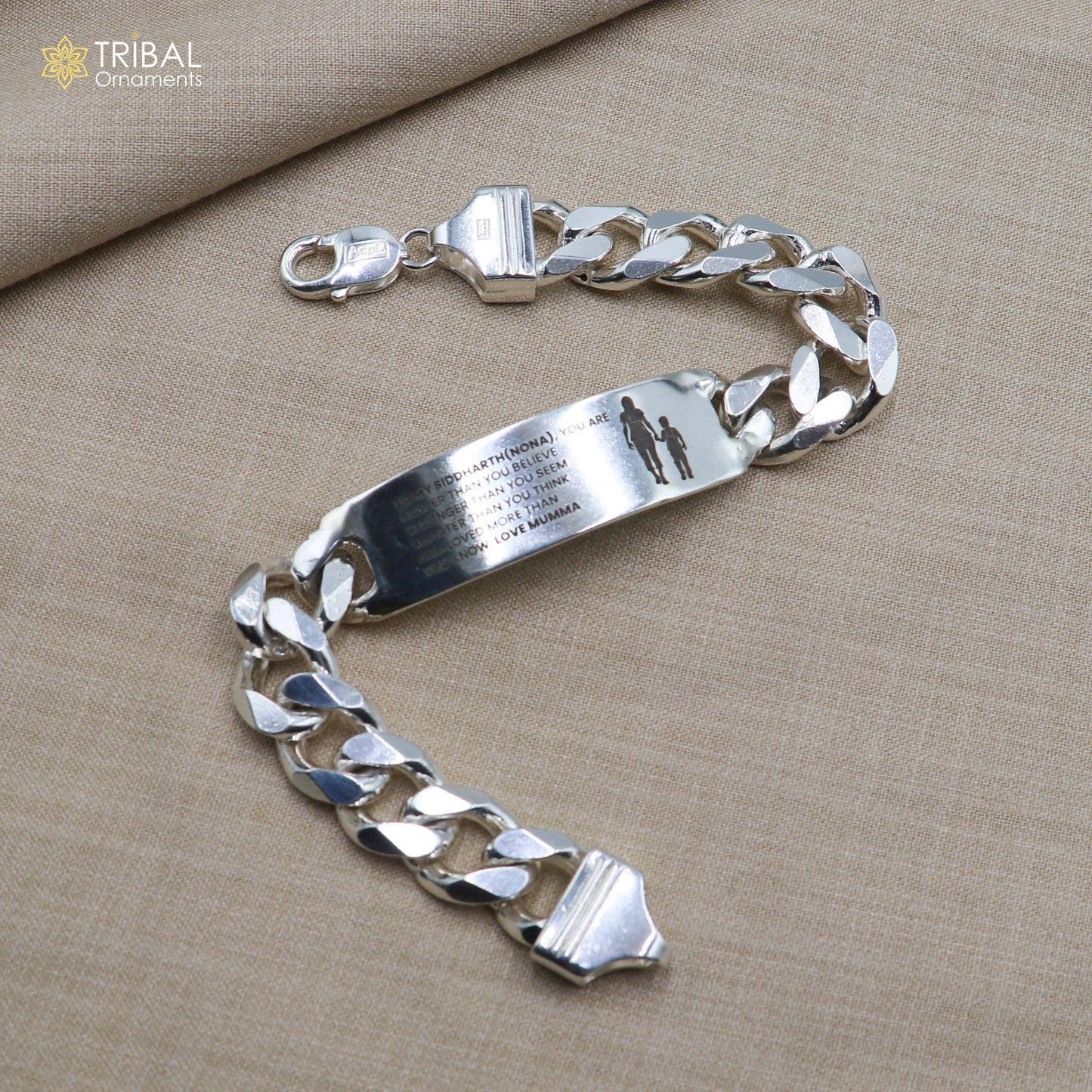 925 sterling silver heavy chain personalized bracelet, men's jewelry sbr785 - TRIBAL ORNAMENTS