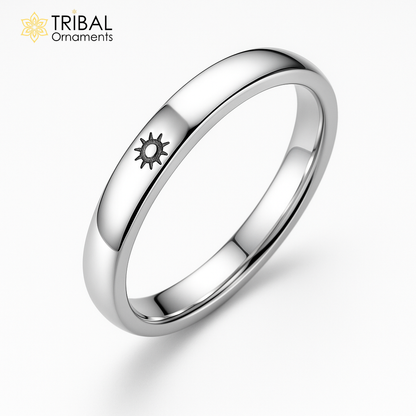 Shiny silver sun and moon couple ring by TRIBAL ORNAMENTS, unisex 925 sterling silver jewelry with stylish celestial design