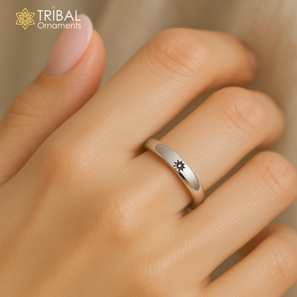 Shiny silver Sun and Moon couple ring by TRIBAL ORNAMENTS, unisex 925 sterling silver stylish jewelry for couples.