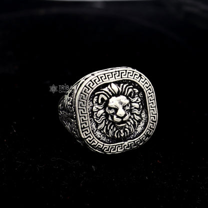 92.5% sterling silver handmade king lion head face high quality unique ring band for gifting, stylish luxury lion ring  sr708 - TRIBAL ORNAMENTS