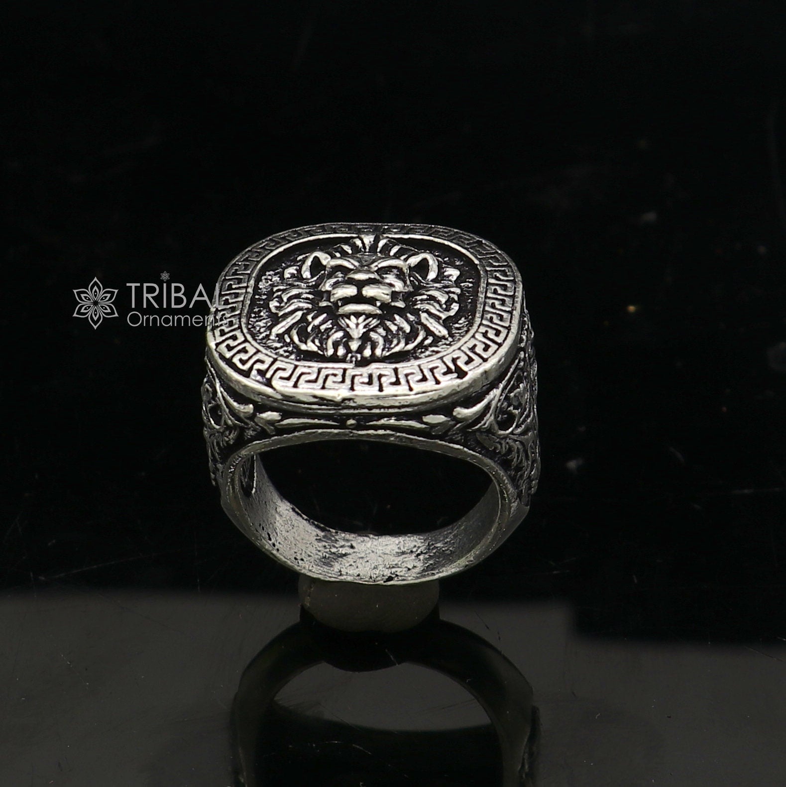 92.5% sterling silver handmade king lion head face high quality unique ring band for gifting, stylish luxury lion ring  sr708 - TRIBAL ORNAMENTS