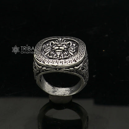 92.5% sterling silver handmade king lion head face high quality unique ring band for gifting, stylish luxury lion ring  sr708 - TRIBAL ORNAMENTS