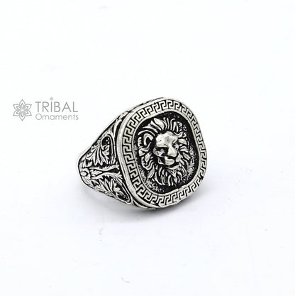 92.5% sterling silver handmade king lion head face high quality unique ring band for gifting, stylish luxury lion ring  sr708 - TRIBAL ORNAMENTS