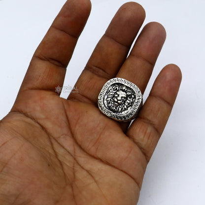 92.5% sterling silver handmade king lion head face high quality unique ring band for gifting, stylish luxury lion ring  sr708 - TRIBAL ORNAMENTS