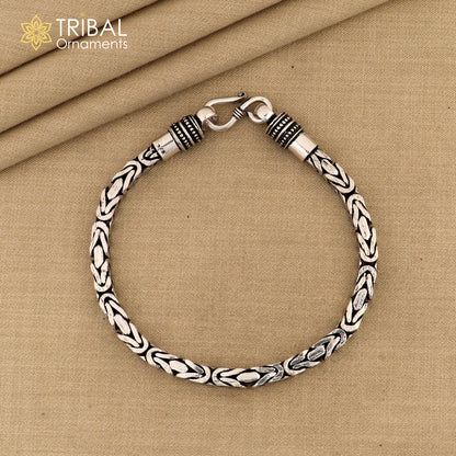 925 Sterling silver Byzantine vintage design chain bracelet, flexible unisex jewelry with intricate pattern, by Tribal Ornaments