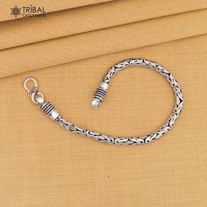 925 Sterling silver Byzantine vintage design chain bracelet, flexible unisex jewelry with intricate link pattern.