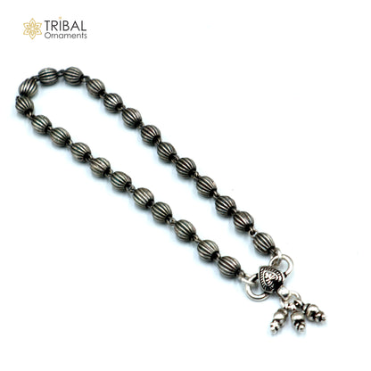 Lightweight 5mm sterling silver beaded anklet bracelet with ball chain design from TRIBAL ORNAMENTS.