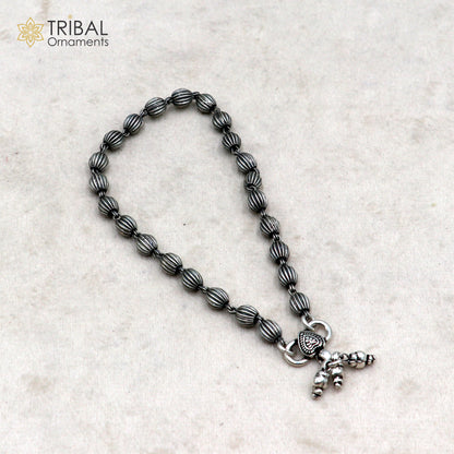 Lightweight 925 sterling silver beaded ball chain anklet bracelet by TRIBAL ORNAMENTS, featuring 5mm beads and a delicate design.