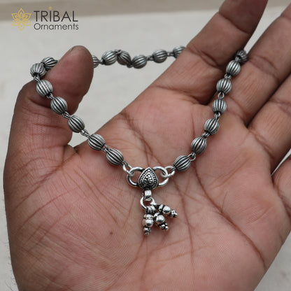 Lightweight 5mm 925 sterling silver beaded ball chain anklet bracelet by TRIBAL ORNAMENTS, fashionable ankle jewelry.