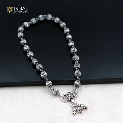 Sterling silver beaded anklet bracelet with 5mm ball chain, lightweight jewelry from TRIBAL ORNAMENTS.
