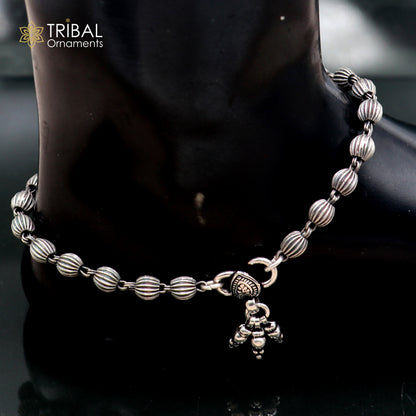 Sterling silver beaded anklet bracelet with 5mm ball chain design, lightweight jewelry from TRIBAL ORNAMENTS.