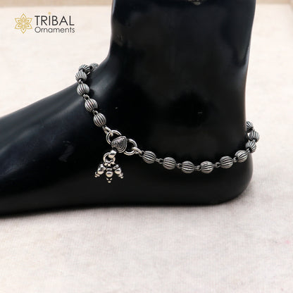 Lightweight 5mm 925 sterling silver beaded ball chain anklet bracelet by Tribal Ornaments, stylish and delicate jewelry accessory.
