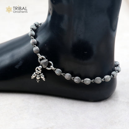 Lightweight 5mm sterling silver beaded chain anklet bracelet from TRIBAL ORNAMENTS, featuring a stylish ball chain design.