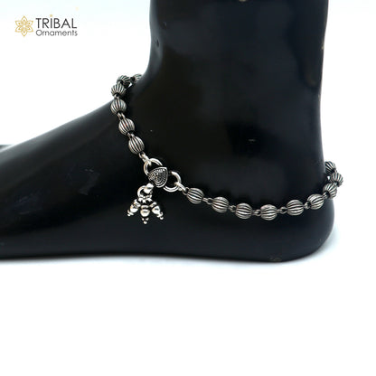 Lightweight 5mm sterling silver beaded ball chain anklet bracelet by TRIBAL ORNAMENTS, featuring a stylish, delicate design.