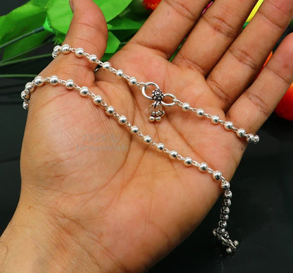 Sterling silver beaded anklet bracelet with 4.5mm ball chain, lightweight and delicate, perfect for belly dance and silver jewelry.