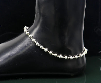 Sterling silver beaded anklet with 4.5mm ball chain, lightweight and delicate, perfect for belly dance or casual wear.