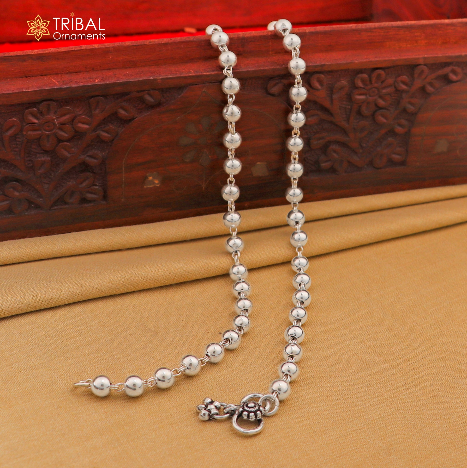 4.5mm 9"to 12" 925 sterling silver beaded/ball chain anklet bracelet amazing light weight delicate anklets belly dance silver jewelry ank537 - TRIBAL ORNAMENTS