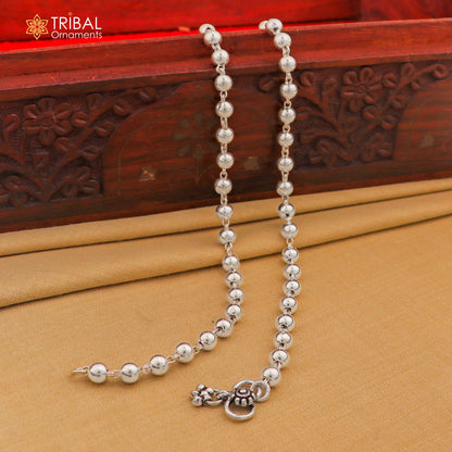 Sterling silver beaded anklet chain with 4.5mm balls, lightweight and delicate, perfect for belly dance or casual wear.