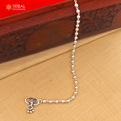 Sterling silver beaded anklet bracelet with 4.5mm ball chain, lightweight and delicate, perfect for belly dance or casual wear.