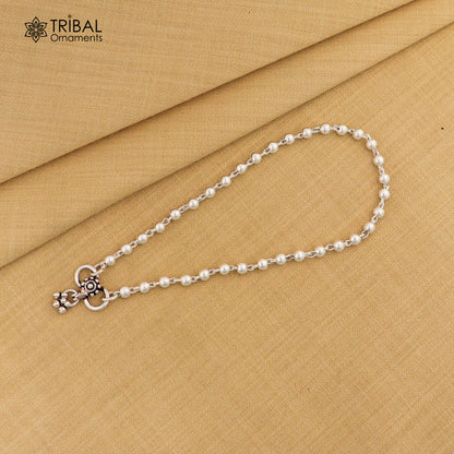 Sterling silver beaded anklet bracelet with 4.5mm balls, lightweight and delicate, perfect for belly dance or casual wear.