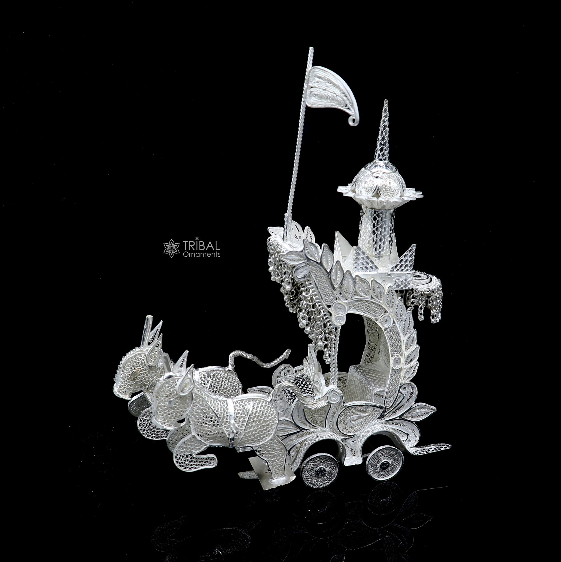 925 sterling silver lord Krishna rath/ silver horse cart for Laddu Gopala su1322 - TRIBAL ORNAMENTS