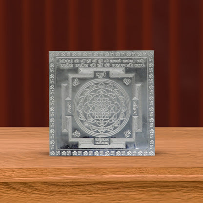 Solid silver flat Shri Laxmi Yantram for home temple puja, MahaLaxmi Yantra, silver puja article by TRIBAL ORNAMENTS.