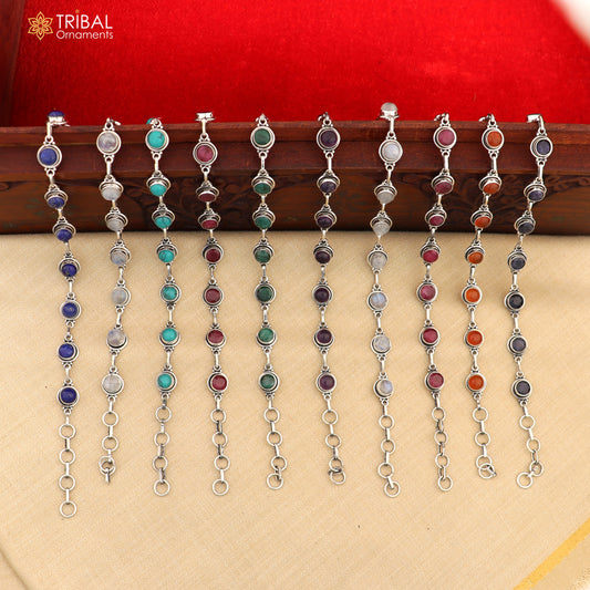 925 sterling silver multi color stone unisex stone bracelet sbr773 - TRIBAL ORNAMENTS