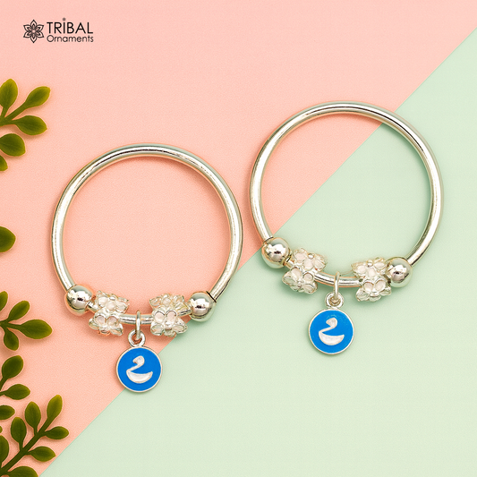 925 sterling silver adjustable charm bangle bracelet kada unisex kids baby bbk14 - TRIBAL ORNAMENTS