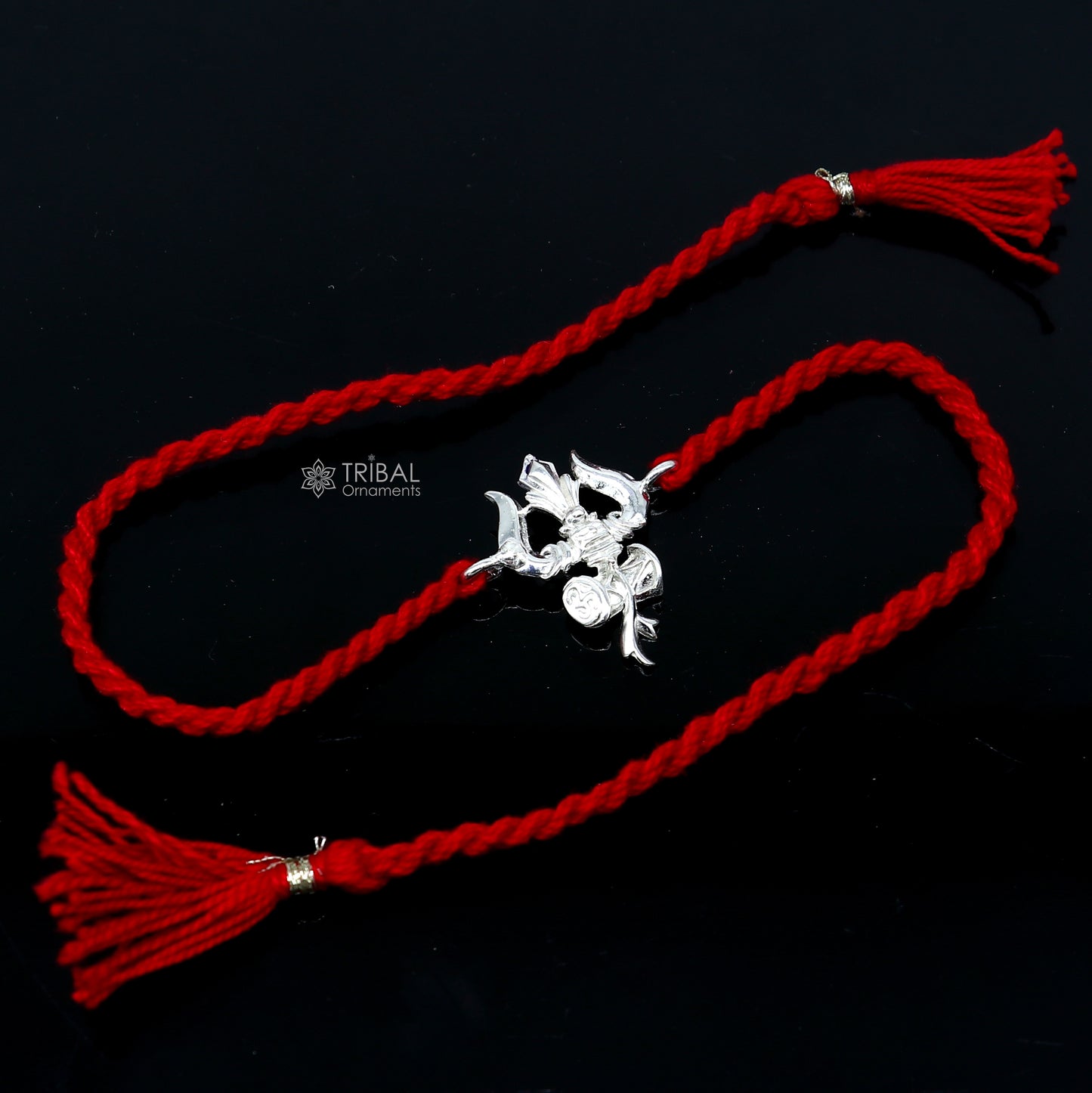 925 sterling silver Trishul bracelet with Trident design, traditional thread rakhi bracelet by TRIBAL ORNAMENTS.