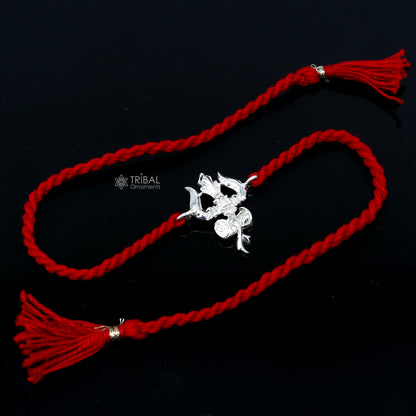 925 sterling silver Trishul bracelet with Trident design, traditional thread rakhi bracelet by TRIBAL ORNAMENTS.