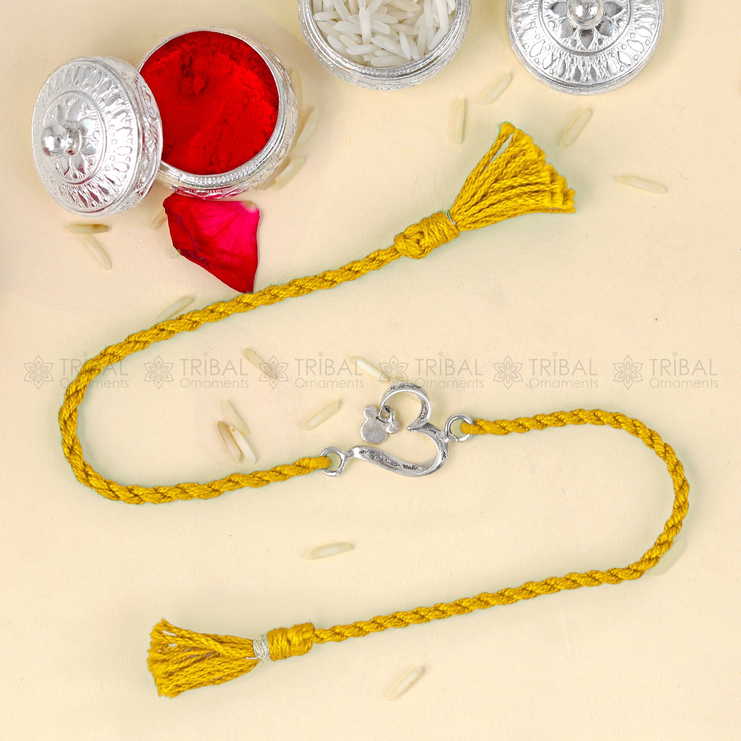 Sterling silver heart pendant bracelet with red thread, tribal ornaments design, handcrafted jewelry for special occasions