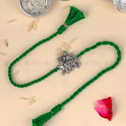 925 Sterling silver Lord Bhawani Maa thread bracelet with red thread and intricate design by TRIBAL ORNAMENTS.