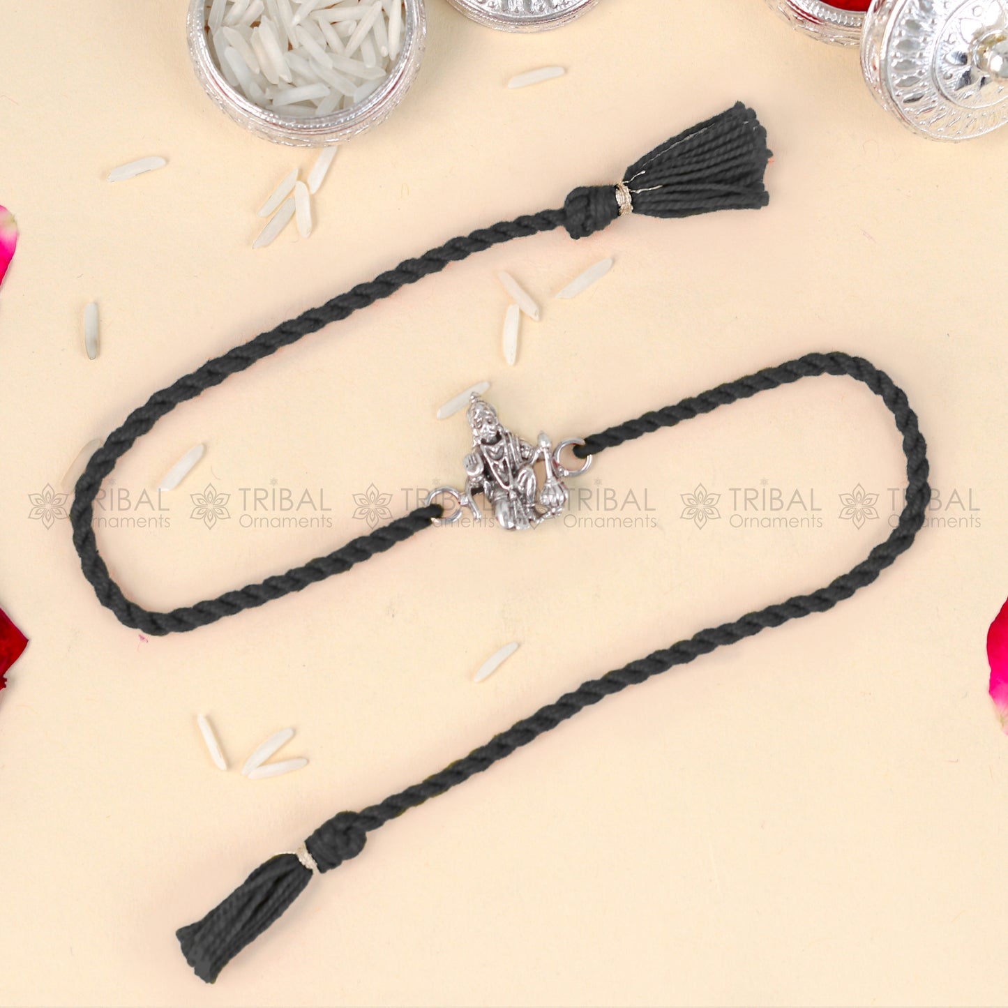 925 Sterling silver Lord Hanuman ji design pendant Rakhi bracelet Rakshabandhan festival rk338 - TRIBAL ORNAMENTS