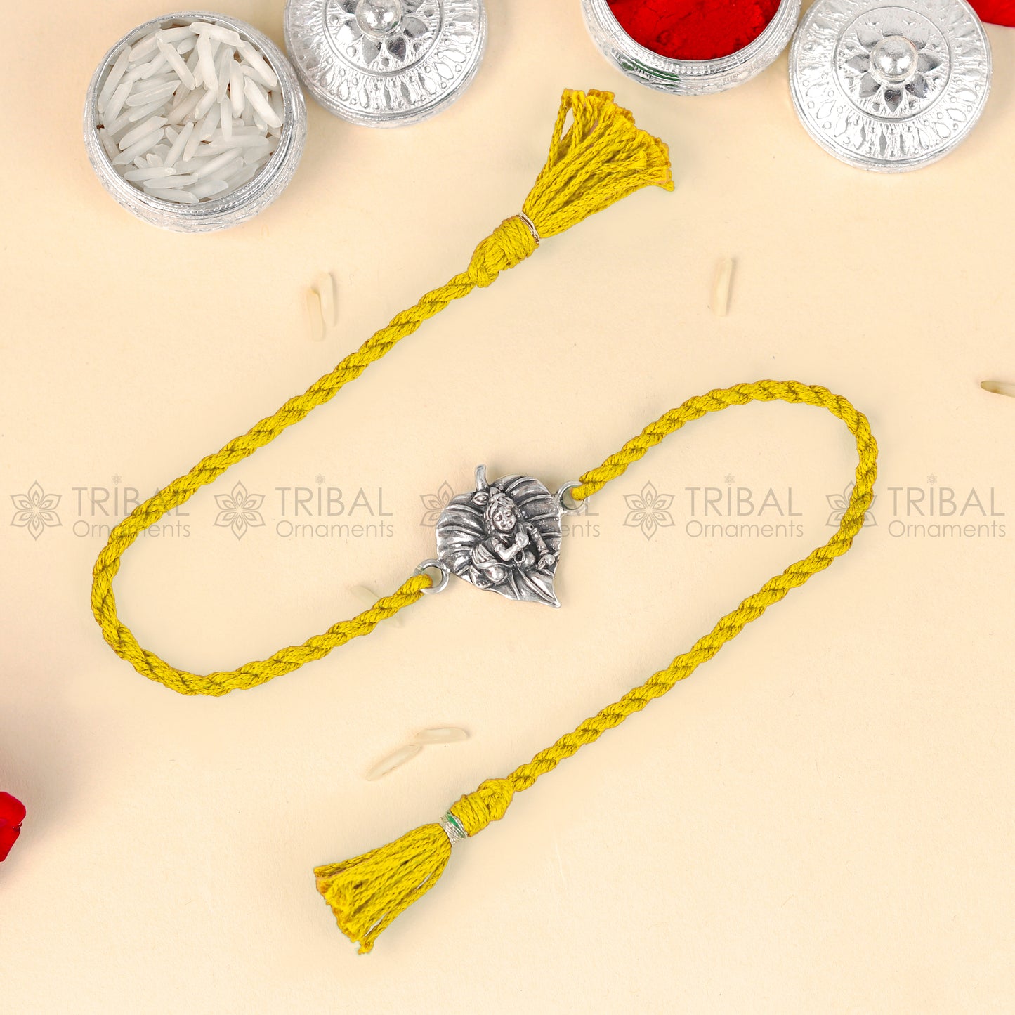 925 Sterling silver Lord Laddu Gopala design thread bracelet with red thread, featuring intricate pendant, by TRIBAL ORNAMENTS.