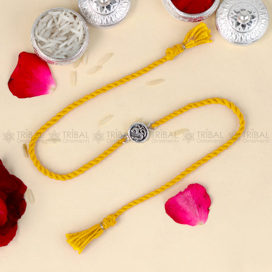 925 Sterling silver Lord Om Shiv mantra bracelet with red thread, featuring a traditional pendant design by TRIBAL ORNAMENTS.