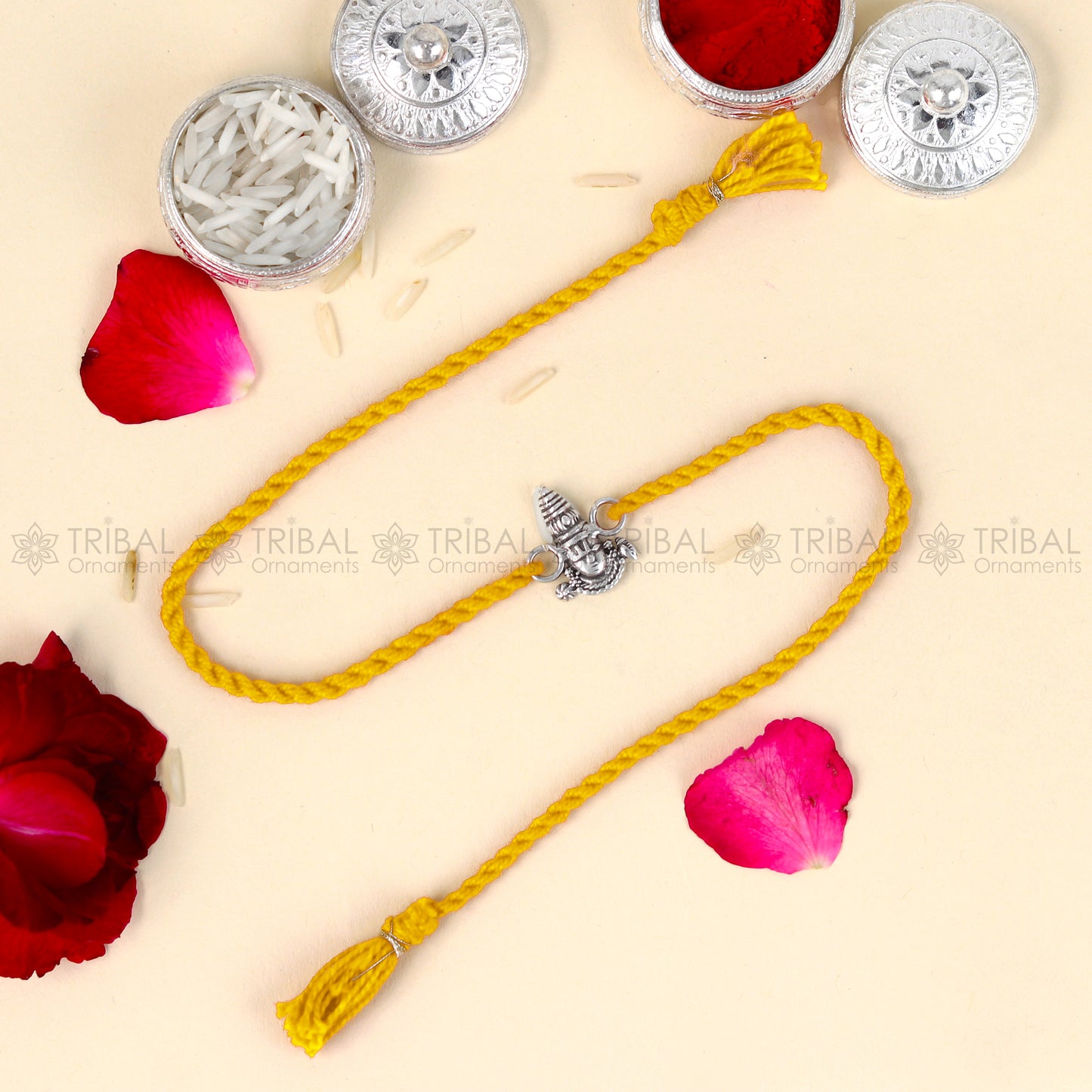 925 Sterling silver Lord Tirupati Bala Ji Venkateswara thread bracelet with red thread and intricate design by TRIBAL ORNAMENTS.