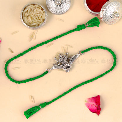 925 Sterling silver Lord Vishnu with Garuda design thread bracelet featuring red thread and intricate pendant from TRIBAL ORNAMENTS
