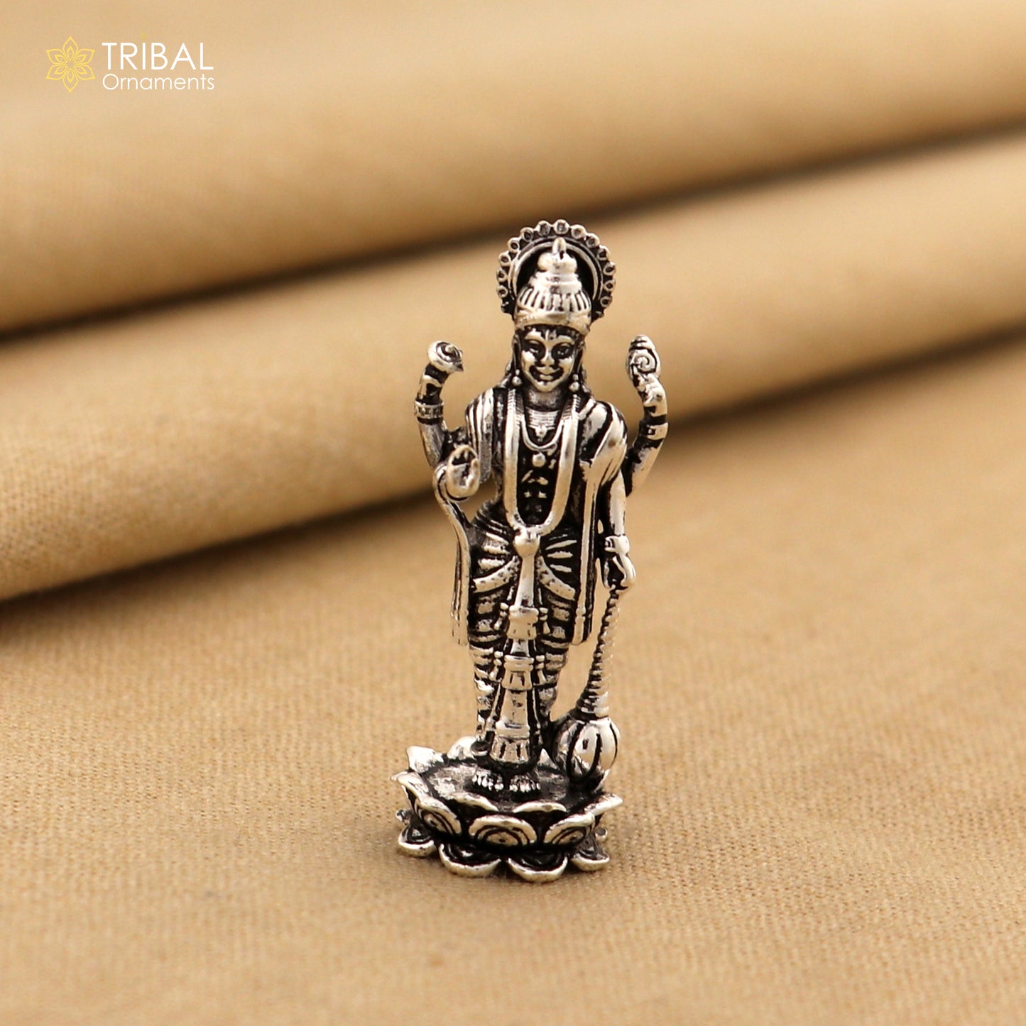 1.6" 925 Sterling silver Hindu idols Vishnu ji statue, puja article figurine art818 - TRIBAL ORNAMENTS