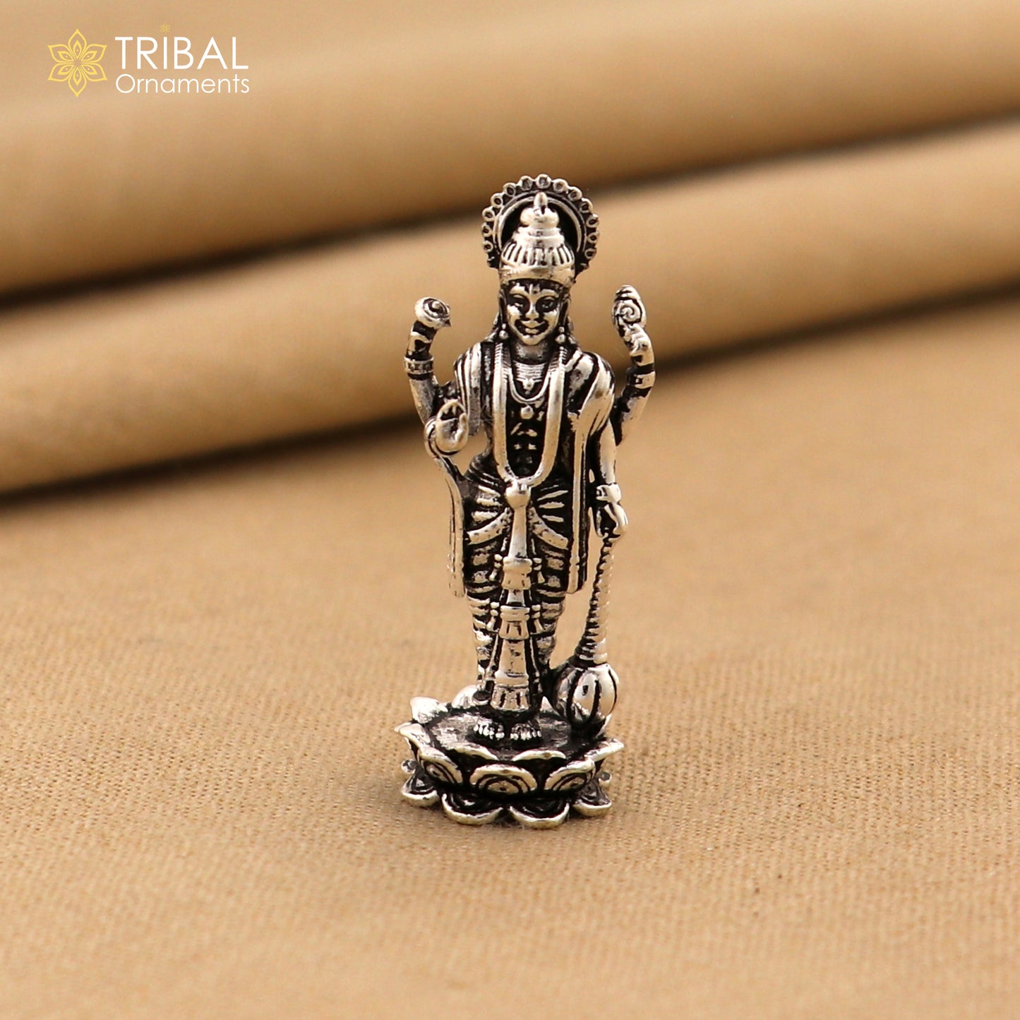 1.6" 925 Sterling silver Hindu idols Vishnu ji statue, puja article figurine art818 - TRIBAL ORNAMENTS